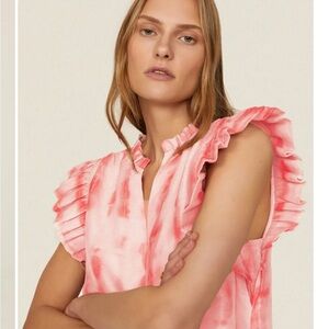 NWOT Marie Oliver Ruffled Mandarin Collar Blouse REAL SILK fully lined